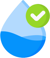 A water drop with a check mark on it, representing MGC Services.