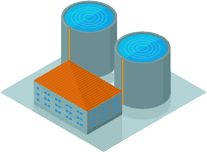A isometric image of two water tanks and a house, serviced by MGC Services.