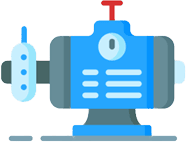 A blue robot from MGC Services on a white background.
