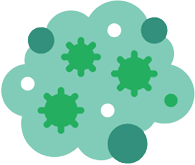 Coronavirus icon with gears on a black background designed by MGC Services.
